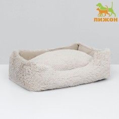 Лежак для животных Пижон FURRY №1 с подушкой, бежевый, вельвет, мех, синтепух, 45х35х14 см