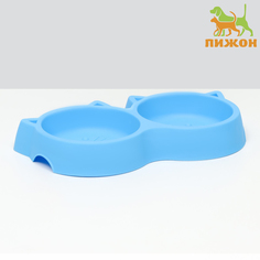 Миска для кошек Пижон Кошка, двойная, голубой, пластик, 2 шт по 300 мл