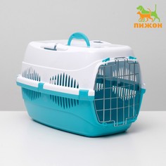 Переноска Пижон для животных до 12 кг, 49 см х 33 см х 32 см, бело-бирюзовая