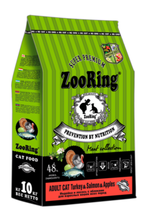 Сухой корм для кошек Zooring ADULT CAT Индейка&Лосось с яблоком, 10 кг