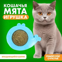 Игрушка для кошек Пушистое счастье Шарик, пластик, голубой, 11х14х2,5 см