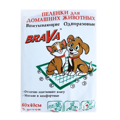 Пеленки для животных Brava впитывающие 60 x 40 см 5 шт