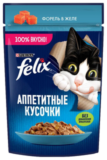 Влажный корм для кошек Felix Аппетитные кусочки с форелью в желе, 75 г