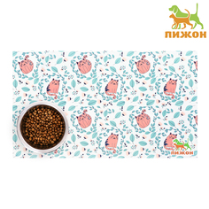 Коврик под миску для кошек Пижон Коты в листве, ПВХ, разноцветный, 43х28 см