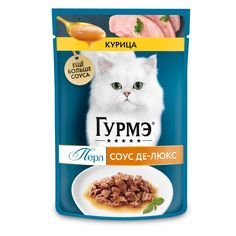 Влажный корм для кошек Gourmet Перл Соус Де-Люкс в соусе с курицей угощение, 75 г