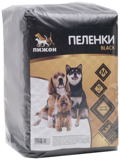 Пеленки для животных Пижон Black, впитывающие, гелевые, 60 х 60 см, 10 шт