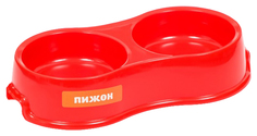 Миска двойная, 22х12х4 см, красная, 2 шт по 160 мл Пижон