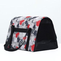 Сумка-переноска для животных PerseiLine Принт, серый, текстиль, S, 39 х 23 х 27 см