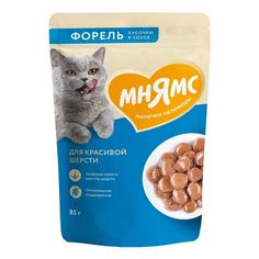 Влажный корм Мнямс кусочки в соусе с форелью для красивой шерсти кошек 85 г