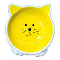Миска для кошек Mr.Kranch мордочка кошки наклонная керамическая желтая 100 мл
