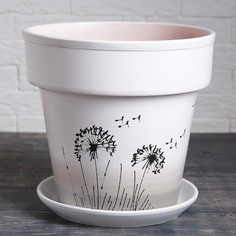 Цветочный горшок Одуванчик с подставкой 1921067 7 л бежевый черный 1 шт. No Brand