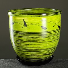 Цветочный горшок Листья с поддоном 7532849 5 л зеленый черный 1 шт. No Brand