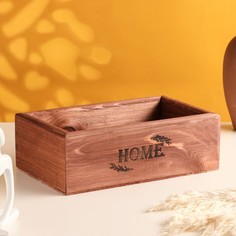Кашпо деревянное с гравировкой "HOME" коричневый 25х15х9 см No Brand