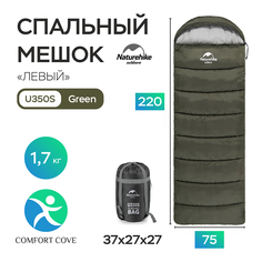 Спальный мешок Naturehike u350S, до -17С, 190+30см, зеленый, левый, модель NH20MSD07