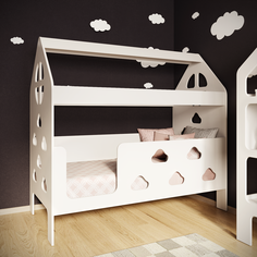 Детская кровать домик БазисВуд Облачка, вход слева