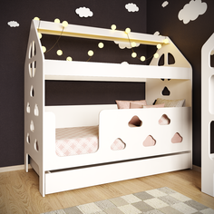 Кровать-домик, Детская кровать БазисВуд Облачка с ящиком, вход слева