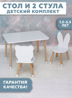Комплект детской мебели RuLes стол прямоугольный, стулья мишка и зайка, ножки в носочках