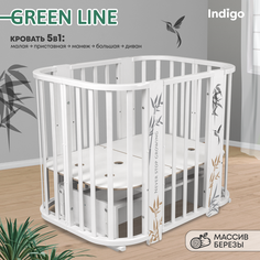 Кроватка трансформер Indigo Green Line 5в1 с маятником, массив березы, бамбук
