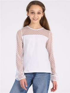 Лонгслив детский Апрель 1ДДЛД4116804с, белый+белый горох 6 на белом, 122