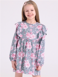Платье детское Апрель 734дев001нД2Р, розы на сером, 128