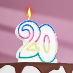 Свеча для торта «?Юбилейный ГИГАНТ», цифра "20", ободок цветной, блёстки, 8 см Страна Карнавалия
