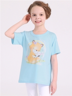Футболка детская Апрель 237дев001Д1У, светло-голубой лиса и заяц, 104