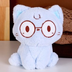 Мягкая игрушка Кот в очках, 20 см, голубой No Brand