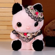 Мягкая игрушка Котик с бусинами, 22 см, розовый No Brand