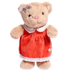 Мягкая игрушка Мишка в красном платье, 30 см бежевый No Brand