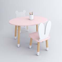 Комплект детской мебели DIMDOM kids, стол Овал розовый, стул Зайка розовый