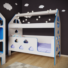 Кровать детская БазисВуд с бортиком, кровать-домик Облачка, вход справа, синий, 160х80 см