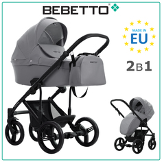 Коляска детская Bebetto 2 в 1 Magnum LIGHT 02, серый, рама черная, 0+