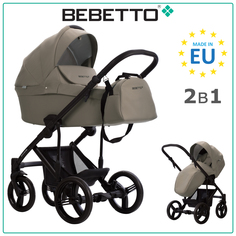 Коляска детская Bebetto 2 в 1 Magnum LIGHT 01, бежевый, рама черная, 0+