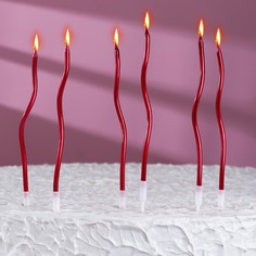 Свечи для торта витые "Серпантин" 6 шт, коктейльные, рубиновые Страна Карнавалия