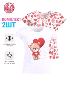 Футболка детская Апрель 866дев001нД1Р, белый+клубника на белом Мишка с шариком, 116, 2 шт