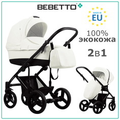 Коляска 2 в 1 Bebetto Magnum PRIMA 01, белая экокожа, рама черная