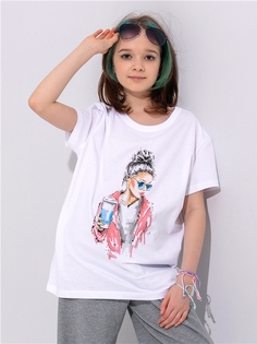Футболка детская Апрель 274дев001Д2Р, белый Девушка с кофе, 152