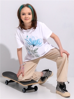 Футболка детская Апрель 274дев001Д2Р, белый Цветок с листьями, 146