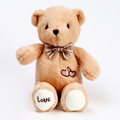 Мягкая игрушка Медведь с бантом и сердцем, 39 см, цвет бежевый. No Brand