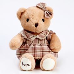 Мягкая игрушка Медведь с бантом и сердцем, 39 см, цвет бежевый No Brand