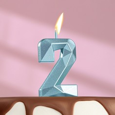 Свеча в торт на шпажке «Алмаз», цифра "2", голубая, 13 см Страна Карнавалия