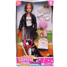 Кукла Defa Lucy На прогулке в черной куртке с собакой, с аксесс. 29 см 8428d/черная Abtoys