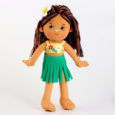 Мягкая игрушка Кукла в гавайском костюме, бежевый, зеленый 35 см No Brand