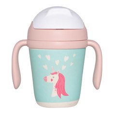 Поильник-непроливайка, детский, 300 мл, бамбук, розово-мятный, Единорог и сердца, Unicorn Kuchenland