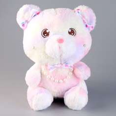 Мягкая игрушка Медвежонок с бусинками, 30 см, розовый No Brand