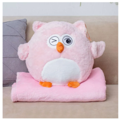 Мягкая игрушка Подушка Сова с пледом, розовая, 28 см Original Toys