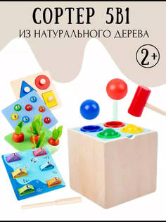Сортер 5 в 1 Развивающая игрушка Развивающий куб Монтессори No Brand