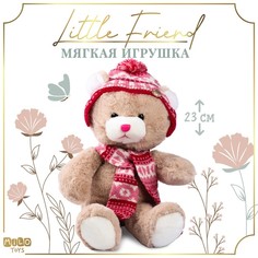 Мягкая игрушка Milo toys Little Friend 9905643, мишка в шапке и шарфе, розовый Milotoys