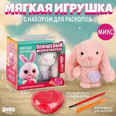 Набор мягкая игрушка с раскопками Заяц розовый No Brand