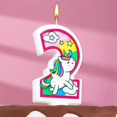 Свеча в торт "Единорог с шариком", цифра 2, розовый, 6,5 см Страна Карнавалия